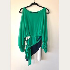 Green Navy White Colorblock Chiffon Dress Size Med